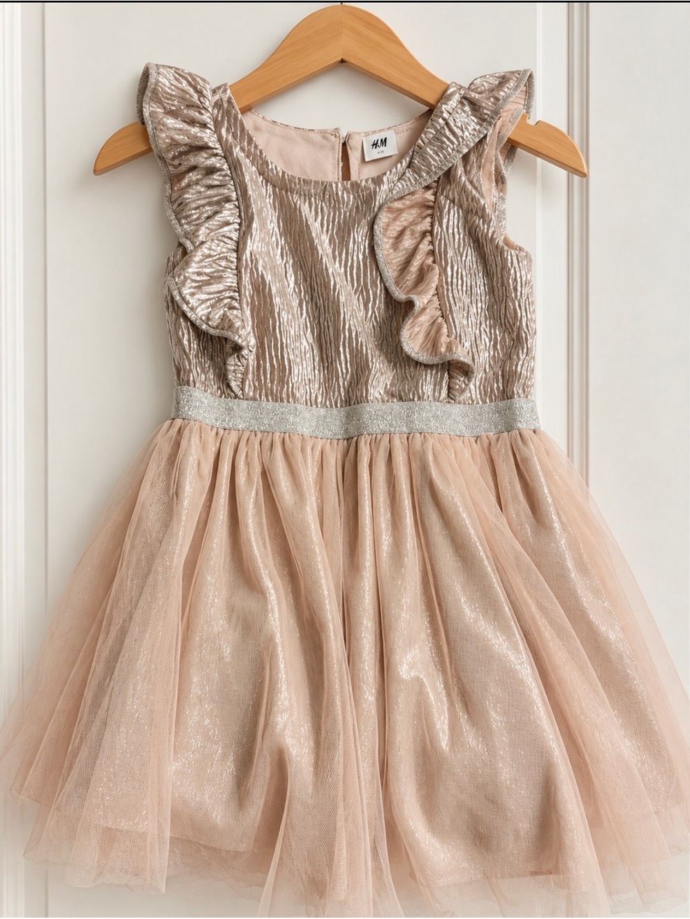 Nannette Rose Gold Shimmer Ruffle Tulle Dress